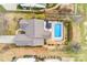 Overhead view of a beautiful home showcasing a pristine in-ground pool and well-manicured backyard at 162 Pecan Hills Dr, Mooresville, NC 28115