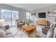 Modern living room with neutral tones, large window, and a walk out patio door at 239 Damask Dr, Lancaster, SC 29720