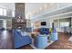 Inviting lounge area with a stone fireplace, comfortable seating, and high ceilings, perfect for gatherings at 4224 Park South Station Blvd, Charlotte, NC 28210