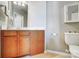 Well-lit bathroom featuring a vanity with ample cabinet storage and a toilet with shelf at 9005 Smokey Hill Ln, Indian Land, SC 29707