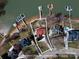 Overhead view of a waterfront property with approximate property lines, a private dock and boatlift, and lush landscaping at 170 W Maranta Rd, Mooresville, NC 28117