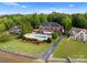 Magnificent waterfront estate featuring a sprawling lawn, pool, and elegant landscaping at 249 Blue Heron Dr, Rock Hill, SC 29732