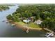 Lakeside property showcasing a pool, beautiful landscaping, private docks, and waterfront access at 249 Blue Heron Dr, Rock Hill, SC 29732