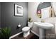 Contemporary powder room featuring stylish decor, pedestal sink, and modern fixtures at 2914 Hiddenbrook Way, Indian Land, SC 29707