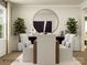 Elegant dining room with a large round mirror and modern decor at 4144 Camden Glen Rd, Lancaster, SC 29720