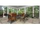 A spacious covered patio with outdoor seating, perfect for entertaining and relaxing in a lush, wooded setting at 419 Park Ridge Rd, Albemarle, NC 28001