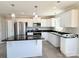 Modern kitchen featuring white cabinets, stainless steel appliances, and an island with dark countertops at 553 Wateree St, Lancaster, SC 29720