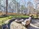 Beautiful backyard with a brick patio, a fire pit, some furniture and green grass at 4522 Pendock Ct, Charlotte, NC 28226