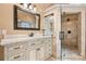 Bathroom with walk-in shower, vanity with marble countertop at 4531 Montibello Dr, Charlotte, NC 28226
