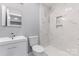 Modern bathroom featuring a stylish vanity and a walk-in shower with sleek marble-like tiling at 5329 Southampton Rd, Charlotte, NC 28217