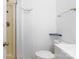 Bright bathroom with a shower, toilet and sink at 602 Charles Rd, Shelby, NC 28152
