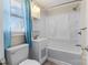 Clean bathroom with a shower-tub combination and stylish vanity with modern fixtures at 602 Charles Rd, Shelby, NC 28152