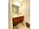 Well lit bathroom featuring a large mirror, single sink, and storage cabinets at 719 Mountain Quail Dr # 34, Charlotte, NC 28216