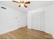 A bedroom with a ceiling fan, hardwood floors, and a closet at 121 Alexis Forest Dr, Stanley, NC 28164
