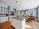 Open concept kitchen with a central island, granite countertops, and white cabinetry at 2217 Blue Bell Ln, Charlotte, NC 28270