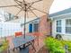 Charming patio features brick pavers, outdoor seating, and a partial view of home's exterior at 2727 Tiergarten Ln, Charlotte, NC 28210