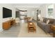 Modern living space with hardwood floors flowing into an open dining and kitchen area, and neutral-toned furniture at 2729 Springbrook Cir, Gastonia, NC 28052