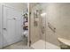 Bathroom with large glass shower, built-in seat, and a storage closet at 505 2Nd Street Ne Pl # G-3, Conover, NC 28613