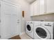 Bright laundry room featuring a washer, dryer, and white cabinets for ample storage at 505 2Nd Street Ne Pl # G-3, Conover, NC 28613