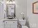 Elegant half bath with granite countertop, vessel sink, and stylish fixtures at 5618 Camilla Dr, Charlotte, NC 28226