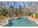 Sparkling in-ground pool surrounded by a beautiful stone patio and lush landscaping, perfect for outdoor relaxation at 5618 Camilla Dr, Charlotte, NC 28226