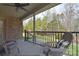 Relaxing covered patio with comfortable seating overlooking a peaceful wooded area at 12889 Hill Pine Rd, Midland, NC 28107