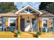 Close up of the entryway to this beautiful blue home with a bright, yellow porch at 2137 Highland St, Charlotte, NC 28208