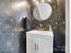Stylish powder room with a floral wallpaper, modern vanity, and updated fixtures at 6738 Rothchild Dr, Charlotte, NC 28270