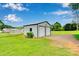 Detached two-car garage with a gravel driveway and green lawn at 905 Blalock Dr, Kings Mountain, NC 28086