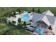 An aerial view of the neighborhood pool featuring a clubhouse and seating areas at 9512 Coast Laurel Nw Ave # 42, Concord, NC 28027