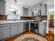 Cozy kitchen featuring stainless steel appliances, light countertops, and gray cabinets at 111 Oakwood Dr, Kings Mountain, NC 28086