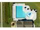Birds eye view of the recreational pool features lap lanes, a splashpad, and a play area at 122 Asmodean Ln, Troutman, NC 28166