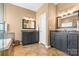 Bathroom featuring dual vanities, granite countertops, and tile flooring at 12430 Kemerton Ln # 17, Huntersville, NC 28078