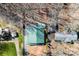 Aerial perspective displays a home with a green roof and surrounding foliage at 13124 Lemmond Dr, Matthews, NC 28105