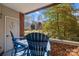 Balcony with blue chairs and a table overlooking a cityscape and green space at 224 N Poplar St # 9, Charlotte, NC 28202
