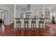 Kitchen with bar seating features stainless steel appliances, granite countertops, and wooden floors at 224 N Poplar St # 9, Charlotte, NC 28202