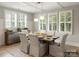Bright dining room featuring a wooden table, six chairs and natural light streaming through shuttered windows at 8328 Victoria Lake Dr, Waxhaw, NC 28173