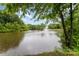 Serene pond with fountain is surrounded by lush greenery and mature trees at 9423 Belmont Ln, Marvin, NC 28173
