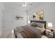 Cozy bedroom featuring a ceiling fan, modern art, and neutral-toned bedding at 109 Stirling Heights Ln, Fort Mill, SC 29715