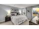 Bright bedroom showcasing a comfortable bed, decorative pillows, ambient lighting, and large windows at 143 Commerce Blvd, Lancaster, SC 29720