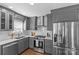 Updated kitchen with stainless steel appliances, gas range, gray cabinets, and white countertops and backsplash at 2911 N Myers St, Charlotte, NC 28205