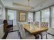 Elegant dining room featuring a marble table, chandelier, and ample natural light at 3308 Oscar Dr, Matthews, NC 28105