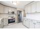 Modern kitchen featuring stainless steel appliances, white cabinets, and light, bright backsplash at 4836 Cheviot Rd, Charlotte, NC 28269