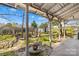 Covered patio with a view of a lush backyard and multiple garden features at 4928 Tuckaseegee Rd, Charlotte, NC 28208