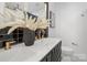 Stylish bathroom with double sinks, designer fixtures, and modern black and gold accents at 7215 Kilcullen Dr, Charlotte, NC 28270