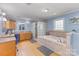 This bathroom features a glass block shower, soaking tub, and double sink vanity at 748 Saint Cloud Dr, Statesville, NC 28625