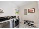 Laundry room featuring modern washer and dryer, storage and decorative elements at 106 Orange St, Charlotte, NC 28205