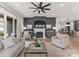 Spacious living room with fireplace, large windows, hardwood floors, and modern furniture at 12202 Anne Blount Aly, Davidson, NC 28036