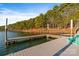 Wooden dock extends to the water's edge, offering open water views and space for boat docking at 208 Woodwinds Dr, Mount Holly, NC 28120