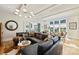 Stylish living room with a leather sectional, modern lighting, and seamless access to the outdoors at 2509 Montrose Ct, Charlotte, NC 28207